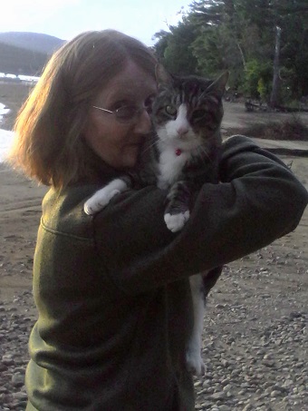 Wendy holding her cat, Hector.